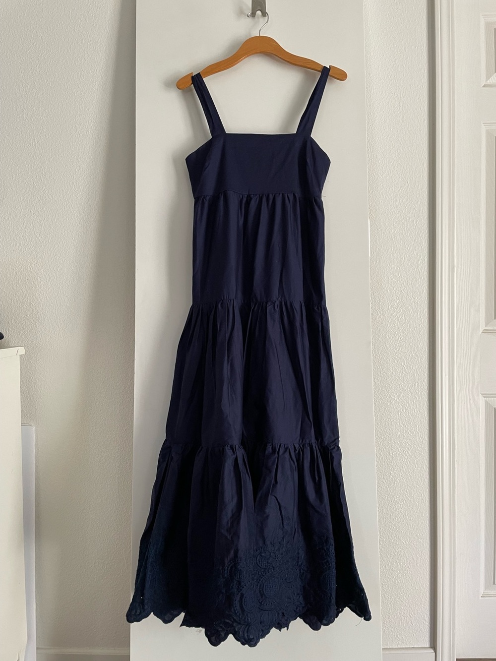 S: Jason Wu Cotton Navy Midi Maxi  Dress Empire Waist Tiered Tie Straps Navy NWT